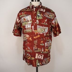 REYN SPOONER USC Trojans Collegiate Football Red Cotton Sz XL Short Sleeve Shirt